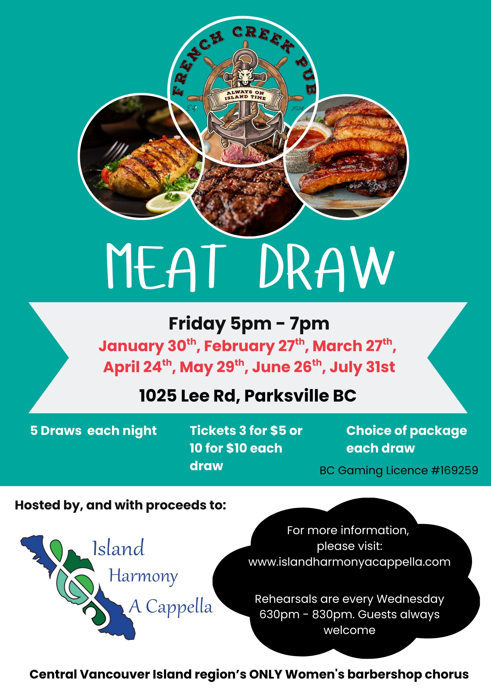 Local fundraiser πΆπ₯© Island Harmony A Cappella Meat Draw Local fundraiser πΆπ₯© Island Harmony A Cappella Meat Draw